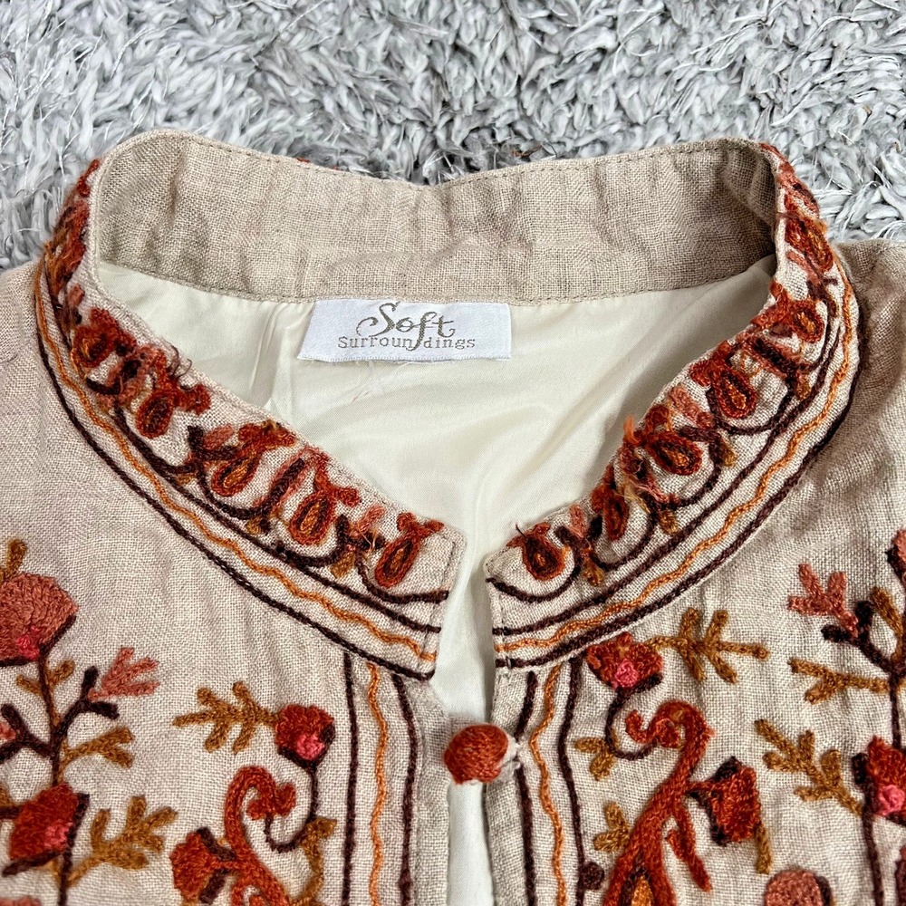 VTG Soft Surroundings XL Embroidered 100% Linen Lined Kimono Jacket Coat Paisley - Picture 3 of 14